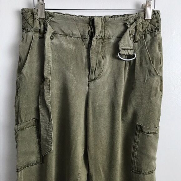 Free People Green Crop Belt Cargo Pants Size 2 Boho Excellent Condition No Flaws - Picture 2 of 11